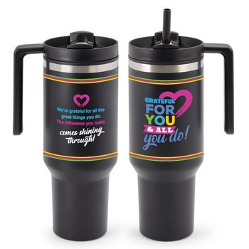 Grateful for You & All You Do Quencher Stainless-Steel/Plastic-Lined Tumbler 40 oz. With Handle from Positive Promotions