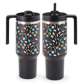 Healthcare Icons Quencher Stainless-Steel/Plastic-Lined Tumbler 40 oz. With Handle from Positive Promotions