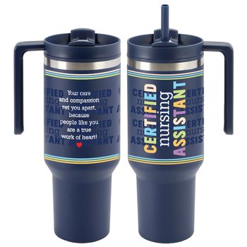 Certified Nursing Assistants Quencher Stainless-Steel/Plastic-Lined Tumbler 40 oz. With Handle from Positive Promotions