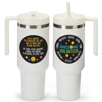 Awesome Volunteer Quencher Stainless-Steel/Plastic-Lined Tumbler 40 oz. With Handle from Positive Promotions