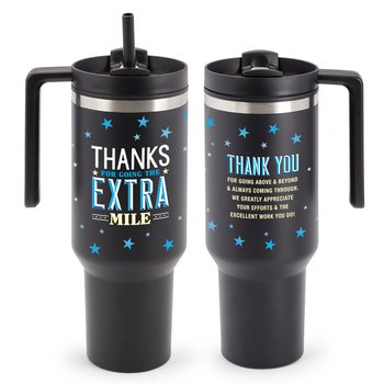Thanks for Going the Extra Mile Quencher Stainless-Steel/Plastic-Lined Tumbler 40 oz. With Handle from Positive Promotions