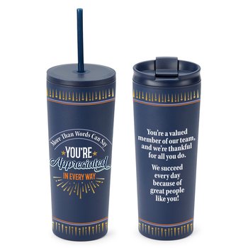 You're Appreciated in Every Way Sleek Stainless-Steel/Plastic Tumbler With Dual Lids 24 oz. from Positive Promotions