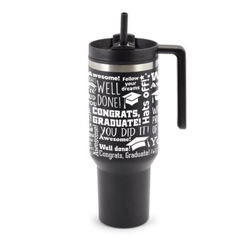 Congrats, Graduate! Word Cloud Black Quencher Stainless-Steel/Plastic-Lined Tumbler 40 oz. With Handle from Positive Promotions