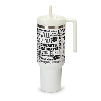 Congrats, Graduate! Word Cloud White Quencher Stainless-Steel/Plastic-Lined Tumbler 40 oz. With Handle from Positive Promotions