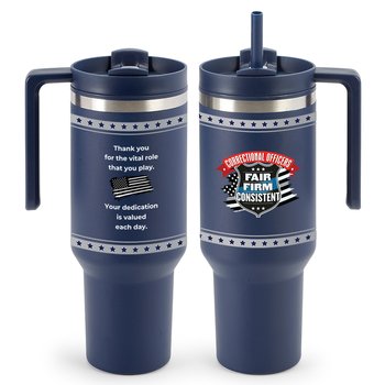 Correctional Officers: Fair, Firm, & Consistent Quencher Stainless-Steel/Plastic-Lined Tumbler 40 oz. With Handle from Positive Promotions