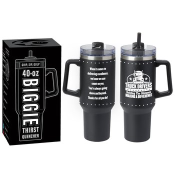 Truck Drivers: Driving the Distance, Making a Difference Biggie Thirst Quencher Double-Wall Stainless-Steel Tumbler 40 oz. With Handle from Positive Promotions