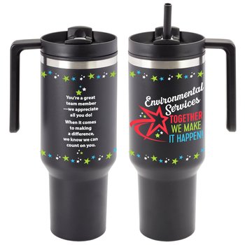 Environmental Services: Together, We Make It Happen! Quencher Stainless-Steel/Plastic-Lined Tumbler 40 oz. With Handle from Positive Promotions