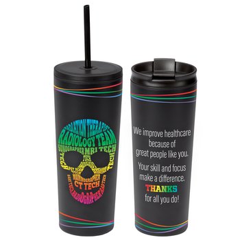 Radiology Team Skull Word Cloud Sleek Stainless-Steel/Plastic Tumbler With Dual Lids 24 oz. from Positive Promotions