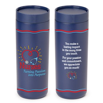 Nurses: Turning Passion Into Purpose 360° Sipper Push & Sip Double-Wall Stainless-Steel Vacuum-Insulated Spill-Proof Tumbler 18 oz. from Positive Promotions