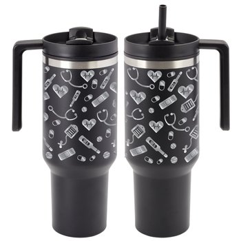 Healthcare Icons Quencher Stainless-Steel/Plastic-Lined Tumbler 40 oz. With Handle from Positive Promotions