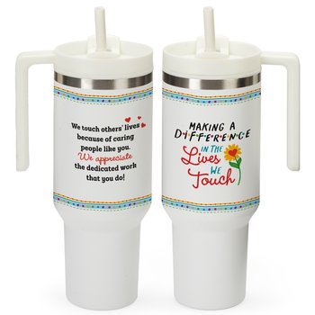 Making a Difference in the Lives We Touch Quencher Stainless-Steel/Plastic-Lined Tumbler 40 oz. With Handle from Positive Promotions