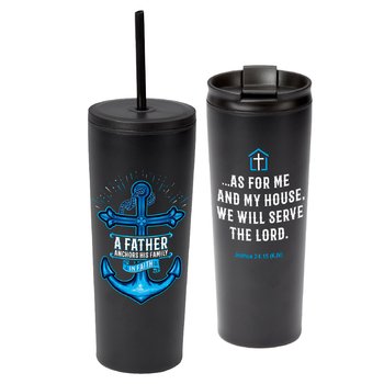 A Father Anchors His Family in Faith Sleek Stainless-Steel/Plastic Tumbler With Dual Lids 24 oz. from Positive Promotions