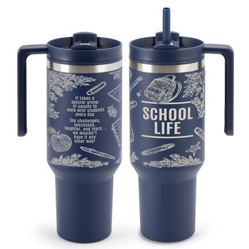 School Life Quencher Stainless-Steel/Plastic-Lined Tumbler 40 oz. With Handle from Positive Promotions