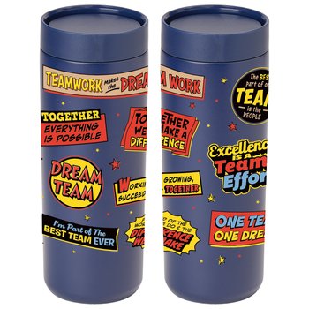 Dream Team Word Cloud 360° Sipper Push & Sip Double-Wall Stainless-Steel Vacuum-Insulated Spill-Proof Tumbler 18 oz. from Positive Promotions
