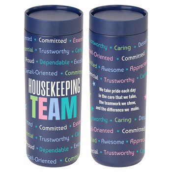 Housekeeping Team 360 Sipper Push/Sip Double-Wall SS Vacuum-Insulated Spill-Proof Tumbler 18-Oz. from Positive Promotions