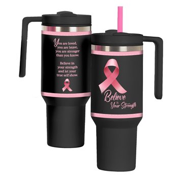 Believe In Your Strength Quencher Stainless-Steel/Plastic-Lined Tumbler 40 oz. With Handle from Positive Promotions