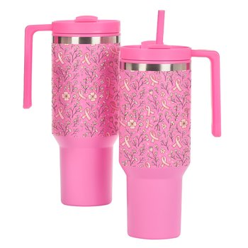 Ribbons/Flowers Quencher Stainless-Steel/Plastic-Lined Tumbler 40 oz. With Handle from Positive Promotions