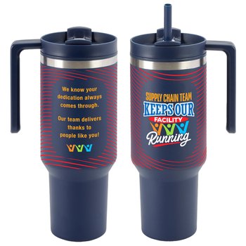 Supply Chain Team Keeps Our Facility Running Quencher Stainless-Steel/Plastic-Lined Tumbler 40 oz. With Handle from Positive Promotions