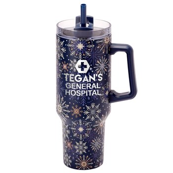 Snowflake Biggie Thirst Quencher Double-Wall Stainless-Steel Tumbler 40 oz. With Handle - One-Color Personalization Available from Positive Promotions