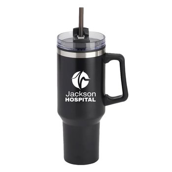 Black Epic Stainless-Steel/Plastic-Lined Tumbler 40 oz. with Handle - One-Color Personalization Available from Positive Promotions