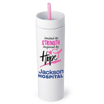 White Canyon 2-in-1 Tumbler & Sipper 16 oz. With Pink Straw - Personalization Available from Positive Promotions
