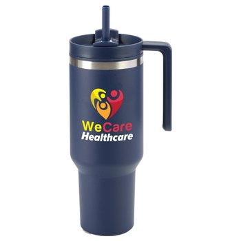 Navy Quencher Stainless-Steel/Plastic-Lined Tumbler 40 oz. With Handle - Personalization Available from Positive Promotions