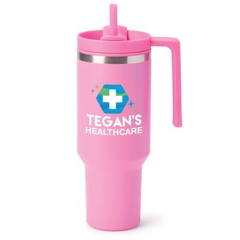 Pink Quencher Stainless-Steel/Plastic-Lined Tumbler 40 oz. With Handle - Personalization Available from Positive Promotions