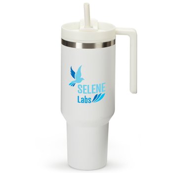 White Quencher Stainless-Steel/Plastic-Lined Tumbler 40 oz. With Handle - Personalization Available from Positive Promotions