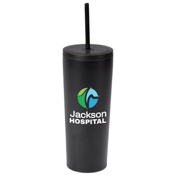 Black Sleek Stainless-Steel/Plastic Tumbler With Dual Lids 24 oz. - Personalization Available from Positive Promotions