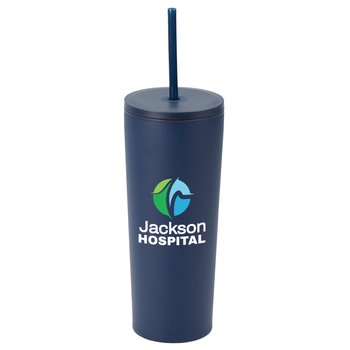 Navy Sleek Stainless-Steel/Plastic Tumbler With Dual Lids 24 oz. - Personalization Available from Positive Promotions