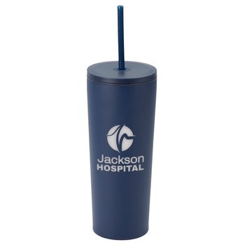 Navy Sleek Stainless-Steel/Plastic Tumbler With Dual Lids 24 oz. - Laser-Engraved Personalization Available from Positive Promotions