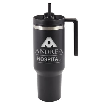Black Quencher Stainless-Steel/Plastic-Lined Tumbler 40 oz. With Handle - Laser-Engraved Personalization Available from Positive Promotions