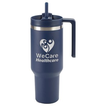 Navy Quencher Stainless-Steel/Plastic-Lined Tumbler 40 oz. With Handle - Laser-Engraved Personalization Available from Positive Promotions