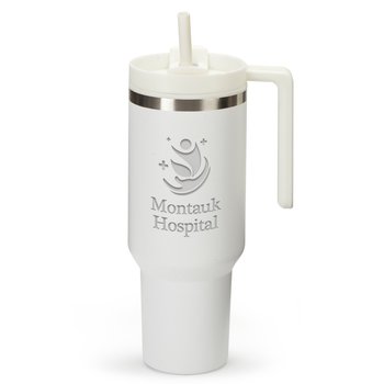 White Quencher Stainless-Steel/Plastic-Lined Tumbler 40 oz. With Handle - Laser-Engraved Personalization Available from Positive Promotions
