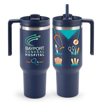Scrub Top Quencher Stainless-Steel/Plastic-Lined Tumbler 40 oz. With Handle - Personalization Available from Positive Promotions