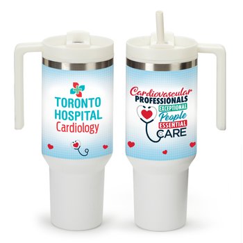 Cardiovascular Professionals: Exceptional People, Essential Care Quencher Stainless-Steel/Plastic-Lined Tumbler 40 oz. With Handle - Personalization Available from Positive Promotions