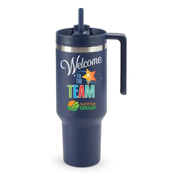 Welcome to the Team Quencher Stainless-Steel/Plastic-Lined Tumbler 40 oz. With Handle - Personalization Available from Positive Promotions