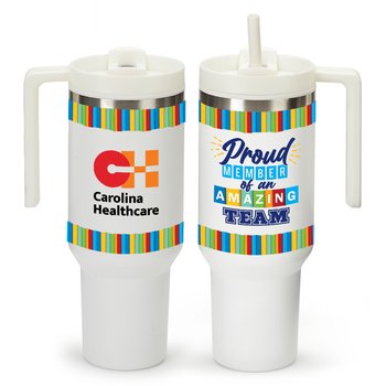 Proud Member of an Amazing Team Quencher Stainless-Steel/Plastic-Lined Tumbler 40 oz. With Handle - Personalization Available from Positive Promotions