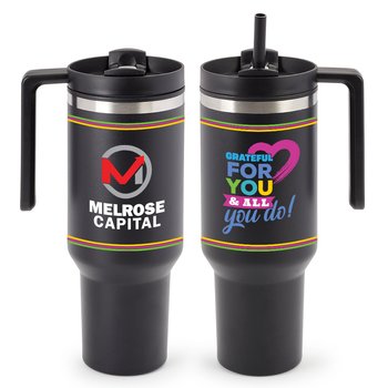 Grateful for You & All You Do Quencher Stainless-Steel/Plastic-Lined Tumbler 40 oz. With Handle - Personalization Available from Positive Promotions
