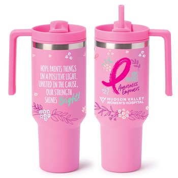 Hope Inspires, Awareness Empowers Quencher Stainless-Steel/Plastic-Lined Tumbler 40 oz. With Handle - One-Color Personalization Available from Positive Promotions