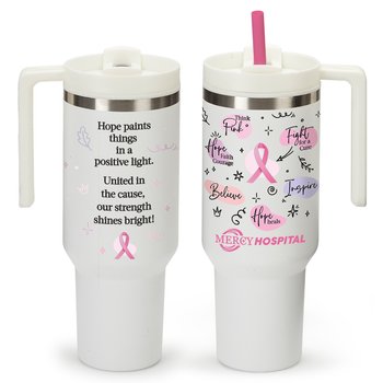 Affirmation Blurbs Quencher Stainless-Steel/Plastic-Lined Tumbler 40 oz. With Handle - One-Color Personalization Available from Positive Promotions
