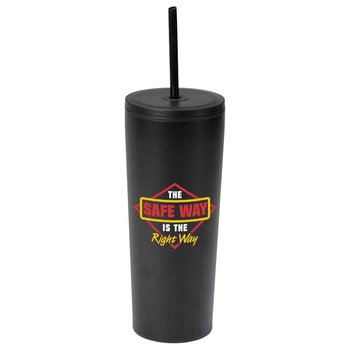 Workplace Safety Black Sleek Stainless-Steel/Plastic Tumbler With Dual Lids 24 oz. - Personalization Available from Positive Promotions