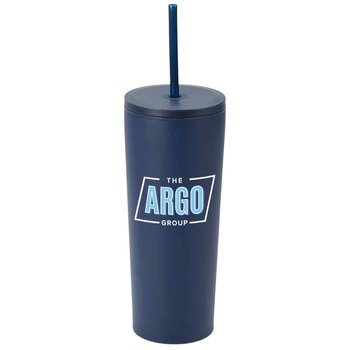 Workplace Safety Navy Sleek Stainless-Steel/Plastic Tumbler With Dual Lids 24 oz. - Personalization Available from Positive Promotions