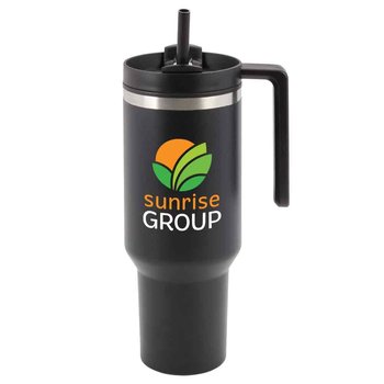 Workplace Safety Black Quencher Stainless-Steel/Plastic-Lined Tumbler 40 oz. With Handle - Personalization Available from Positive Promotions