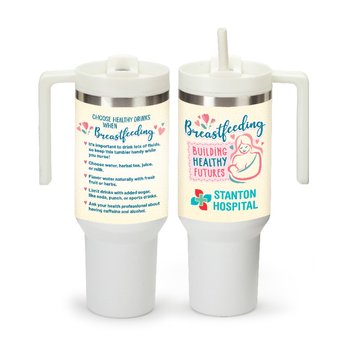 Breastfeeding: Building Healthy Futures Quencher Stainless-Steel/Plastic-Lined Tumbler 40 oz. With Handle - Personalization Available from Positive Promotions