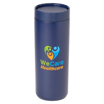 Navy 360° Sipper Push & Sip Double-Wall Stainless-Steel Vacuum-Insulated Spill-Proof Tumbler 18 oz. - Personalization Available from Positive Promotions