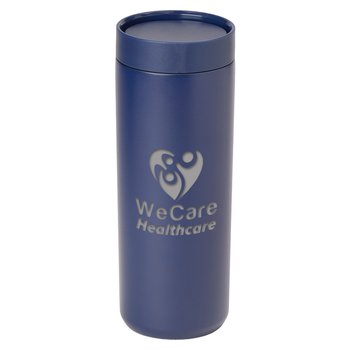 Navy 360° Sipper Push & Sip Double-Wall Stainless-Steel Vacuum-Insulated Spill-Proof Tumbler 18 oz. - Laser-Engraved Personalization Available from Positive Promotions