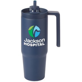 Navy HydroSip Double-Wall Stainless Vacuum-Insulated Tumbler 30 oz. With Handle - Personalization Available from Positive Promotions
