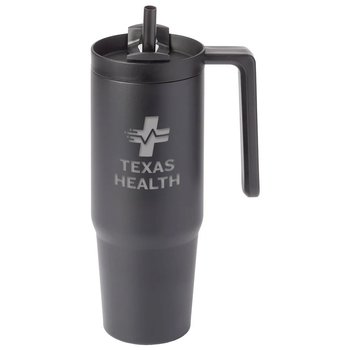 Black HydroSip Double-Wall Stainless Vacuum-Insulated Tumbler 30 oz. With Handle - Laser-Engraved Personalization Available from Positive Promotions