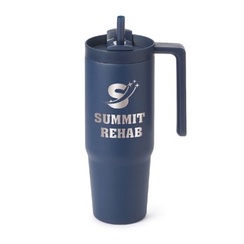 Navy HydroSip Double-Wall Stainless Vacuum-Insulated Tumbler 30 oz. With Handle - Laser-Engraved Personalization Available from Positive Promotions